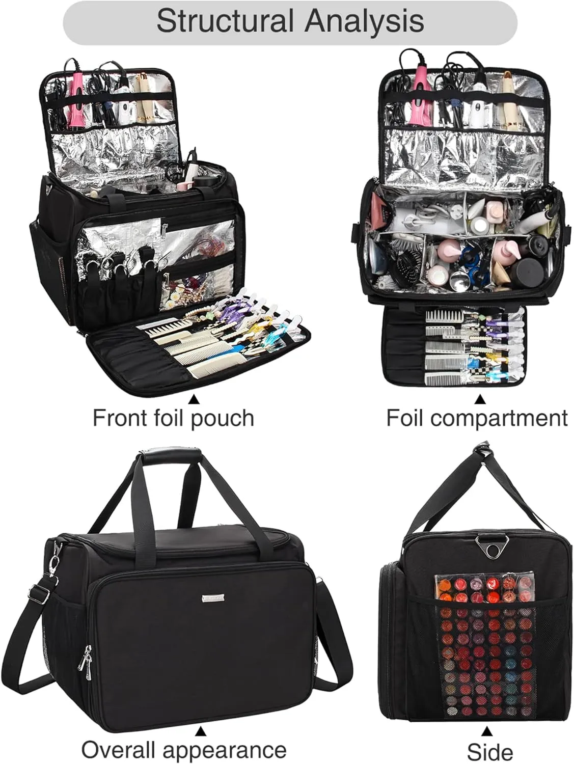 MONSTINA Professional Hairdressing Bag,Hairstylist Travel Bag,Cosmetics Beauty Hairdresser Bag with Shoulder Strap,Hair Makeup Salon Organizer Bag for Barber Insulation Material