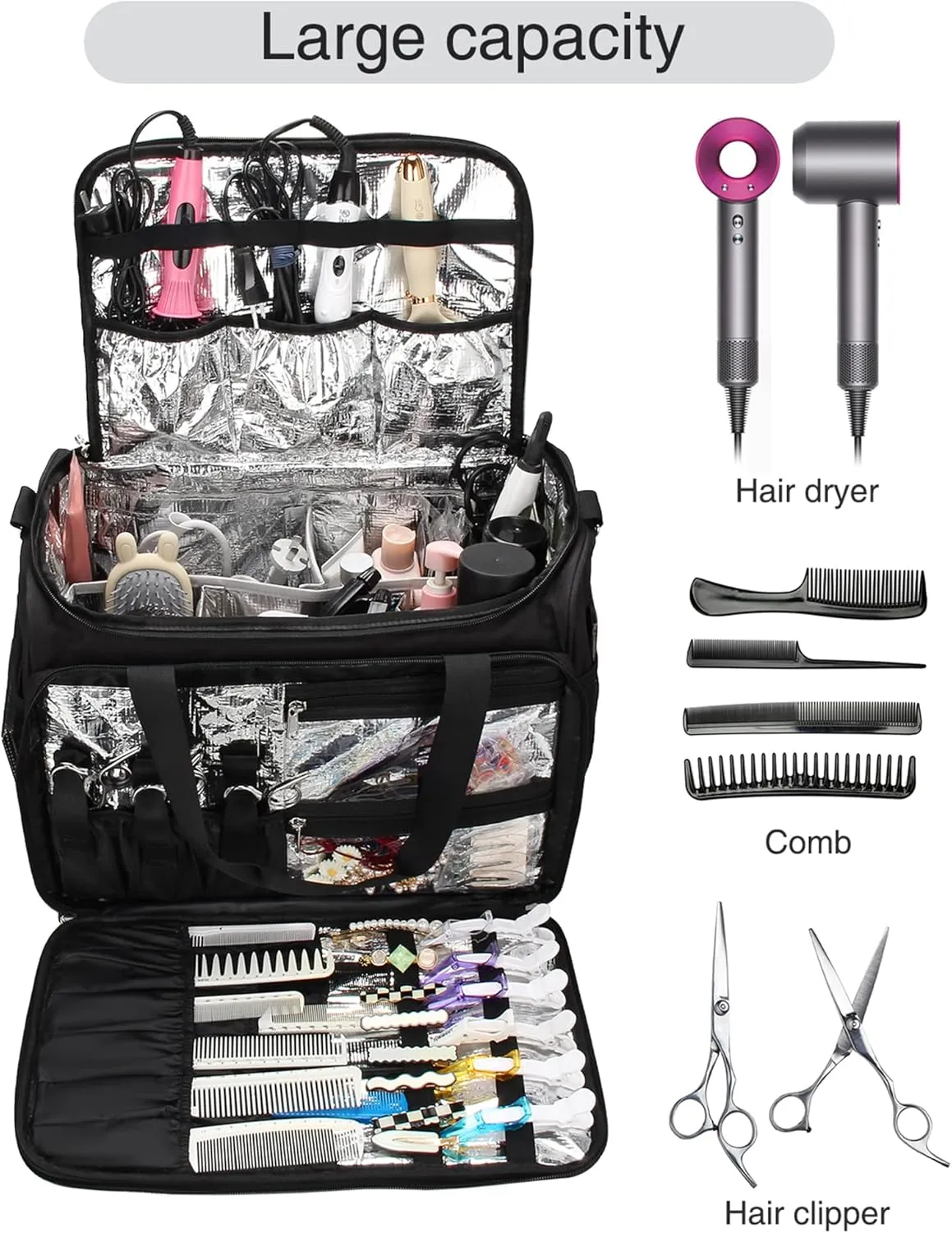 MONSTINA Professional Hairdressing Bag,Hairstylist Travel Bag,Cosmetics Beauty Hairdresser Bag with Shoulder Strap,Hair Makeup Salon Organizer Bag for Barber Insulation Material