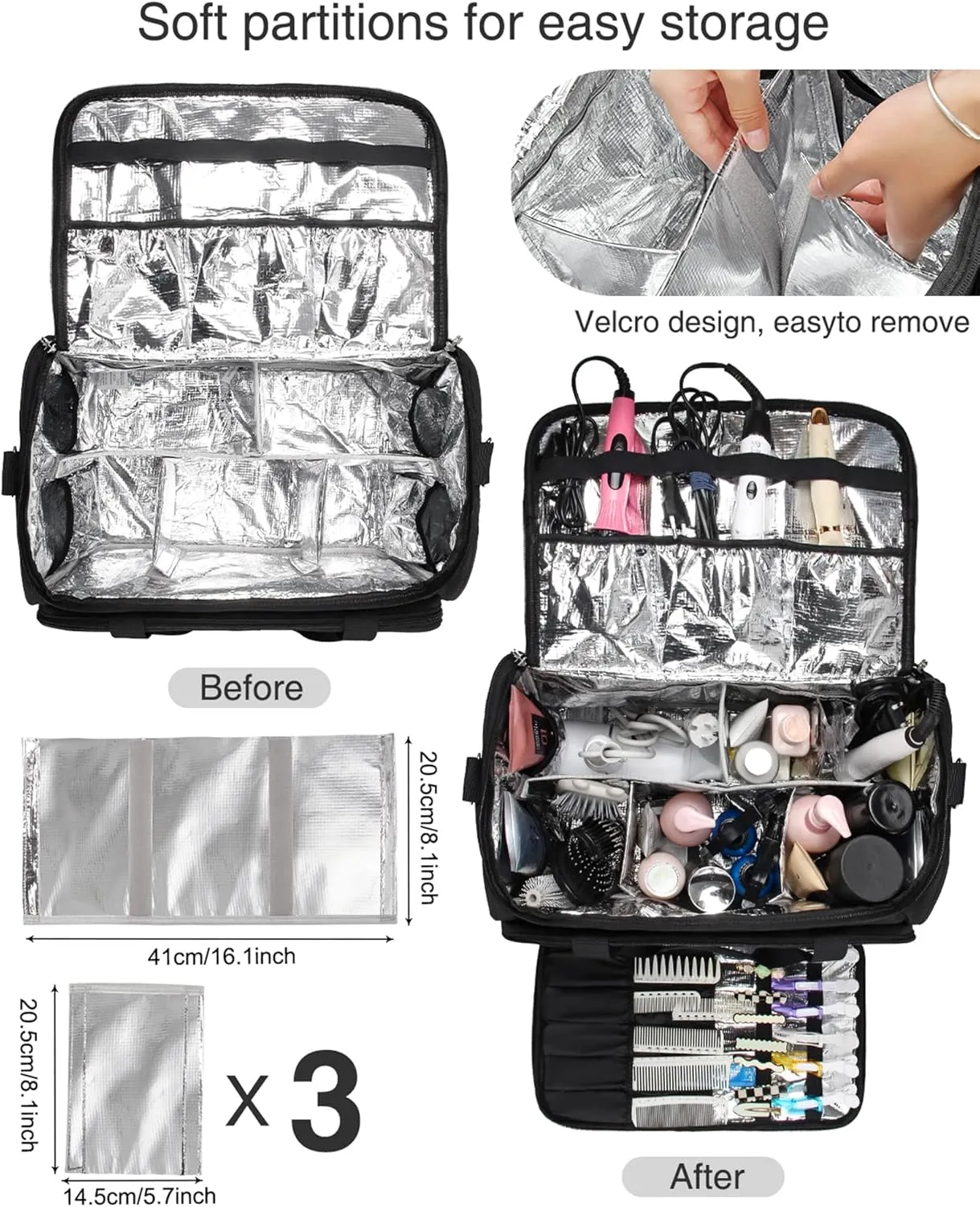 MONSTINA Professional Hairdressing Bag,Hairstylist Travel Bag,Cosmetics Beauty Hairdresser Bag with Shoulder Strap,Hair Makeup Salon Organizer Bag for Barber Insulation Material