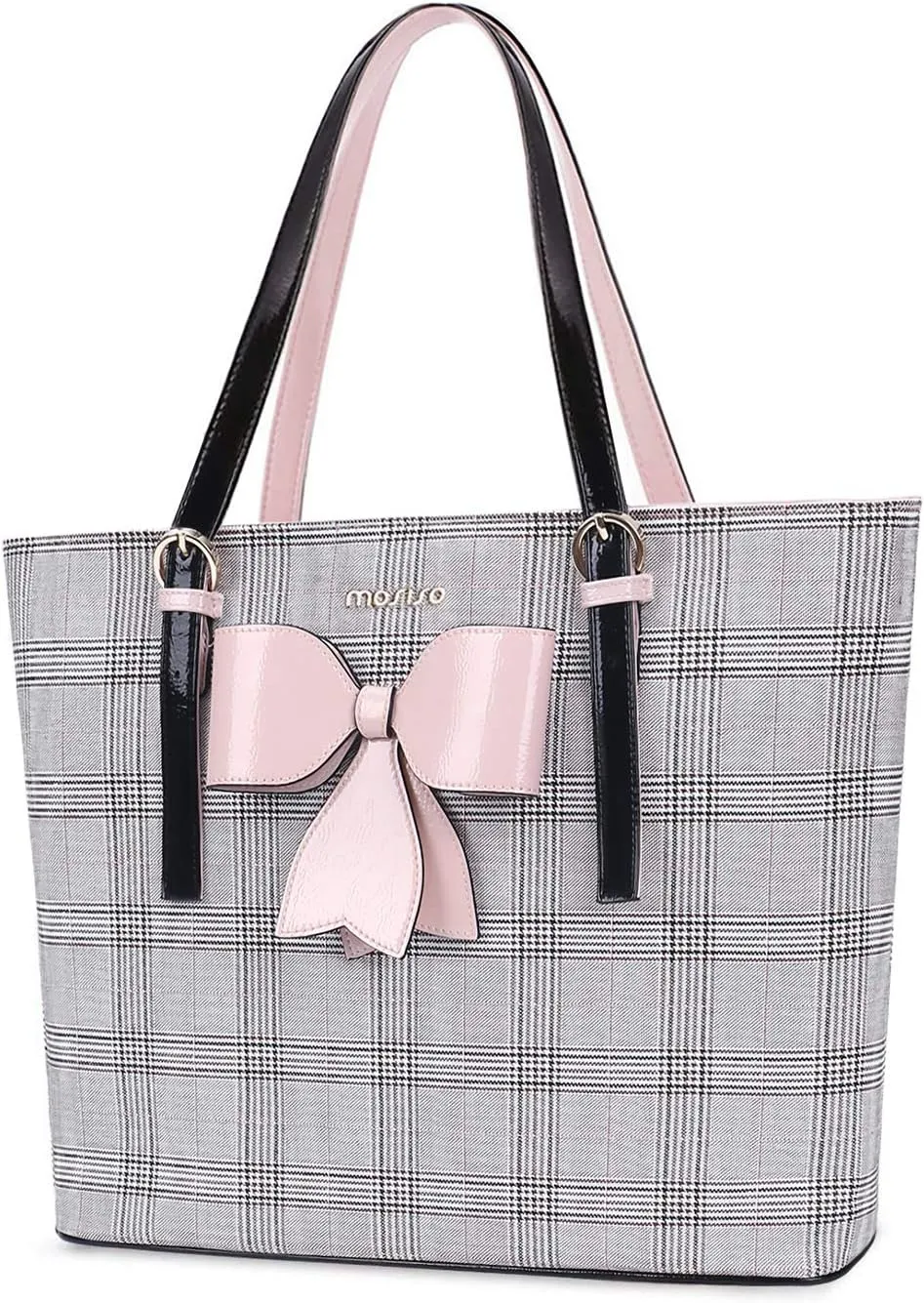 MOSISO Laptop Tote Bag Compatible with MacBook Air 15 inch M3 A3114 M2 A2941/Pro 16 inch 2025-2019,15-15.6 inch Notebook, PU Leather Large Capacity Work Bag Travel Handbag with Grid MO-GID002LTBR