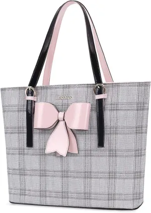 MOSISO Laptop Tote Bag Compatible with MacBook Air 15 inch M3 A3114 M2 A2941/Pro 16 inch 2025-2019,15-15.6 inch Notebook, PU Leather Large Capacity Work Bag Travel Handbag with Grid MO-GID002LTBR