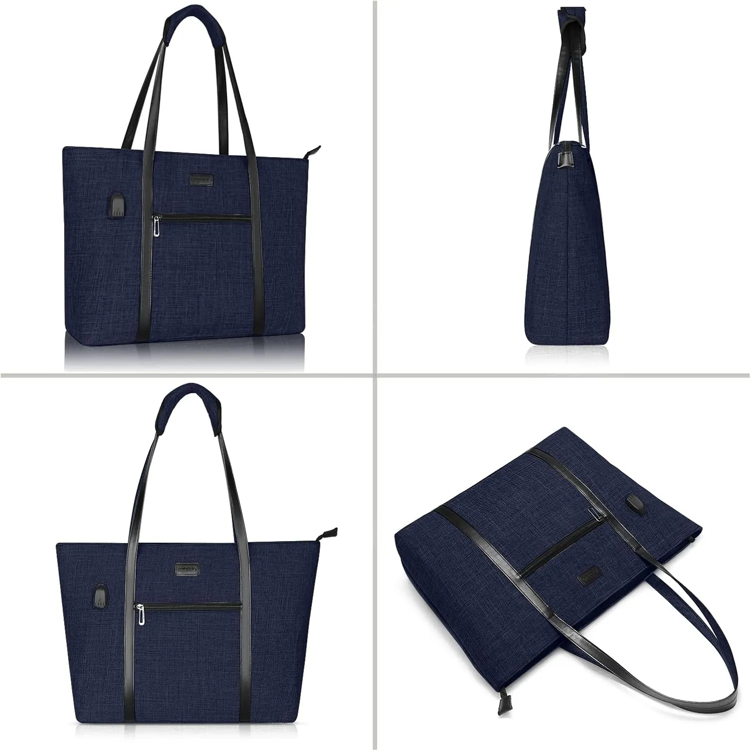MOSISO USB Port Laptop Tote Bag for Women,Compatible with MacBook, 17-17.3 inch Notebook and Chromebook, Work Travel Business Computer Bag with Small Purse, Navy Blue