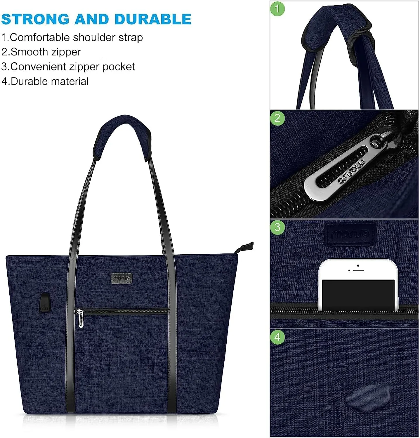 MOSISO USB Port Laptop Tote Bag for Women,Compatible with MacBook, 17-17.3 inch Notebook and Chromebook, Work Travel Business Computer Bag with Small Purse, Navy Blue
