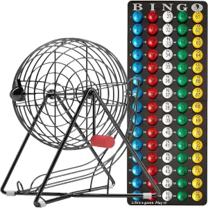 MR CHIPS 11" (Inch) Tall Professional Bingo Set with Steel Cage, Everlasting 7/8” Balls, Master Board for Balls - Mysterious Black Color