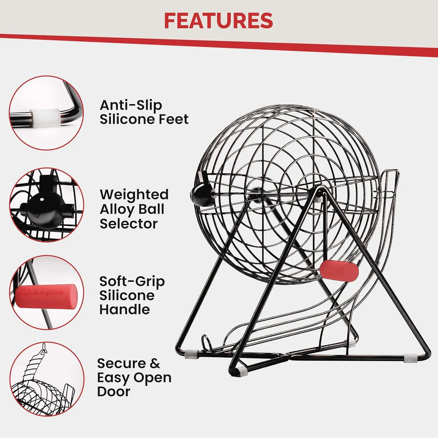 MR CHIPS 11" (Inch) Tall Professional Bingo Set with Steel Cage, Everlasting 7/8” Balls, Master Board for Balls - Mysterious Black Color