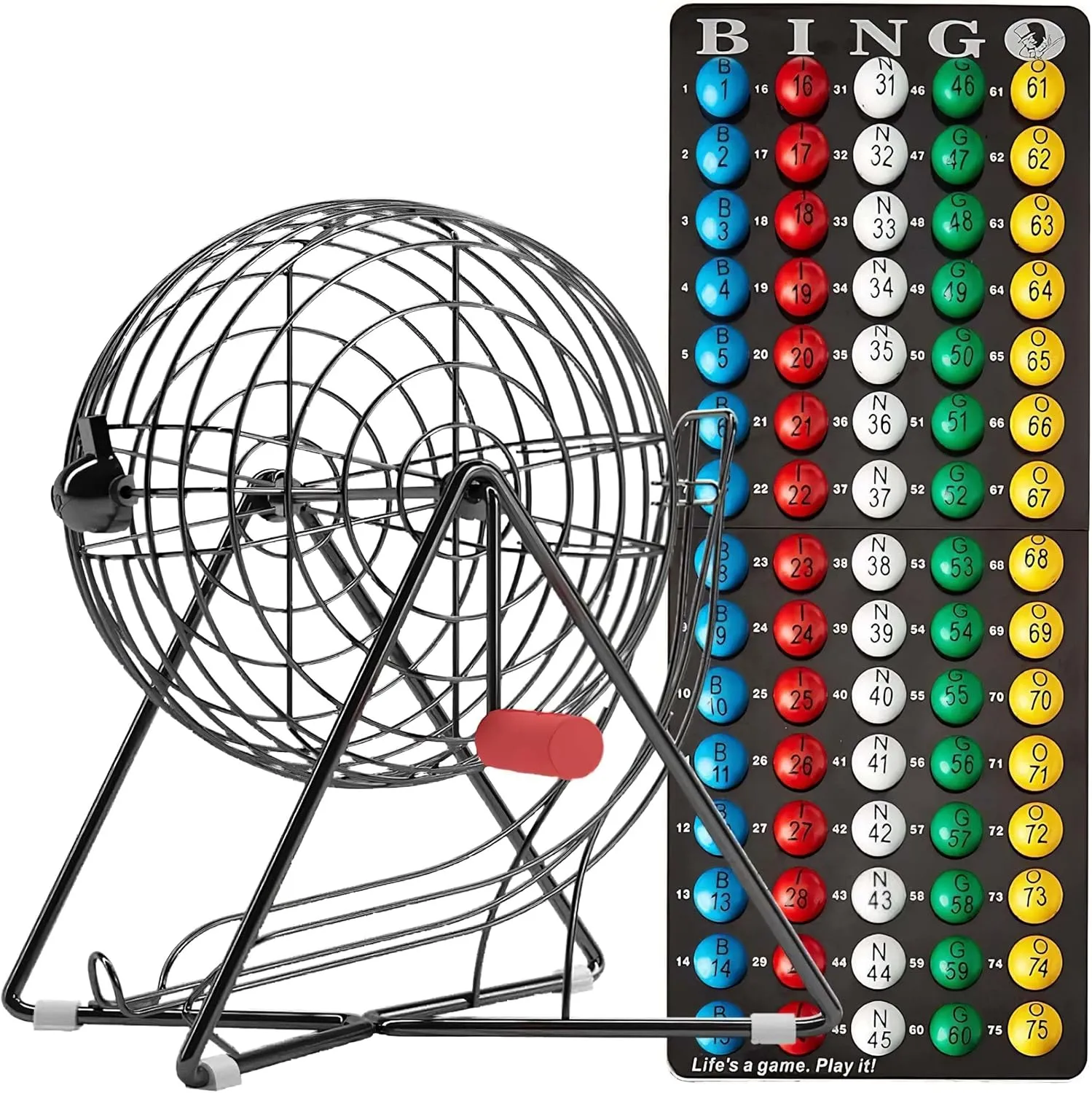 MR CHIPS 11" (Inch) Tall Professional Bingo Set with Steel Cage, Everlasting 7/8” Balls, Master Board for Balls - Mysterious Black Color