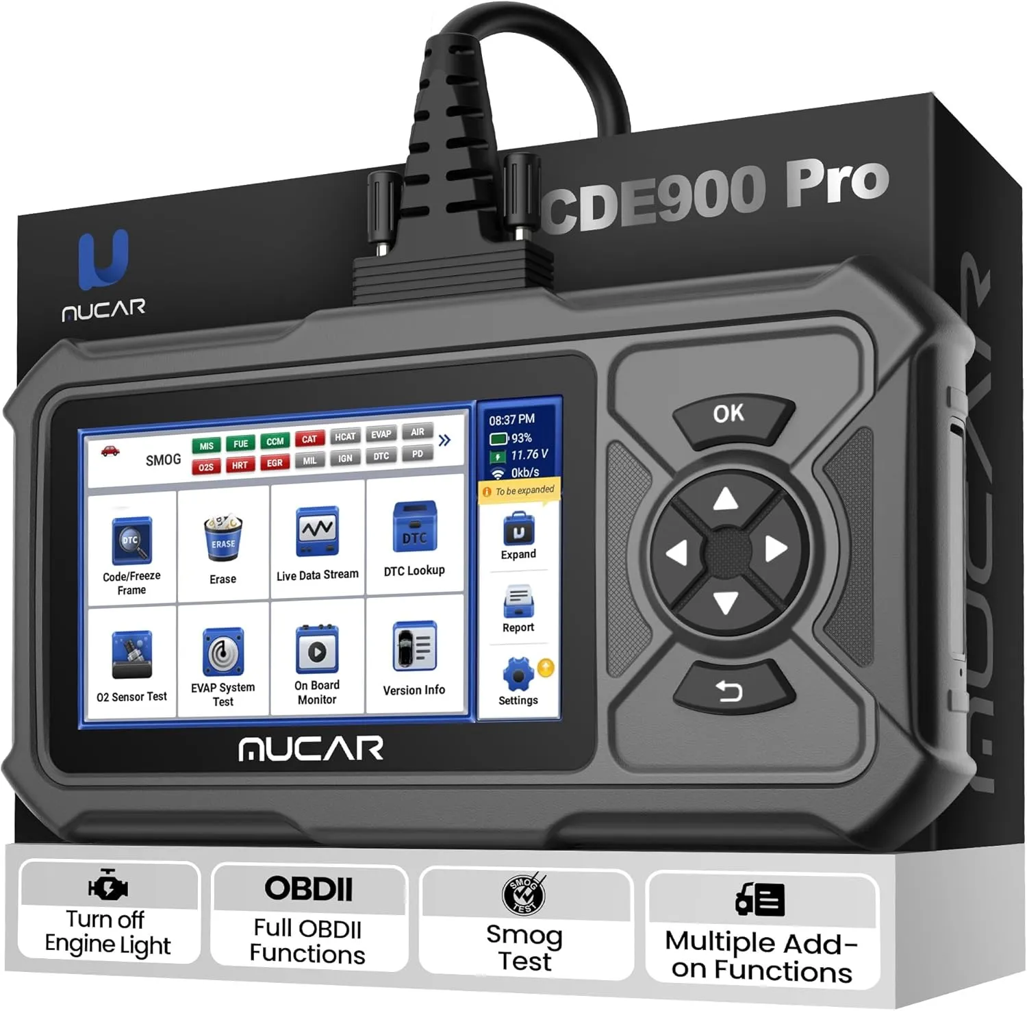 MUCAR CDE900 PRO OBD2 Scanner Diagnostic Scan Tool, Full OBDII Car Code Reader with Multiple Add-on Software Packages, 5 Inches Touchscreen, FCA Autoauth, Wireless Update