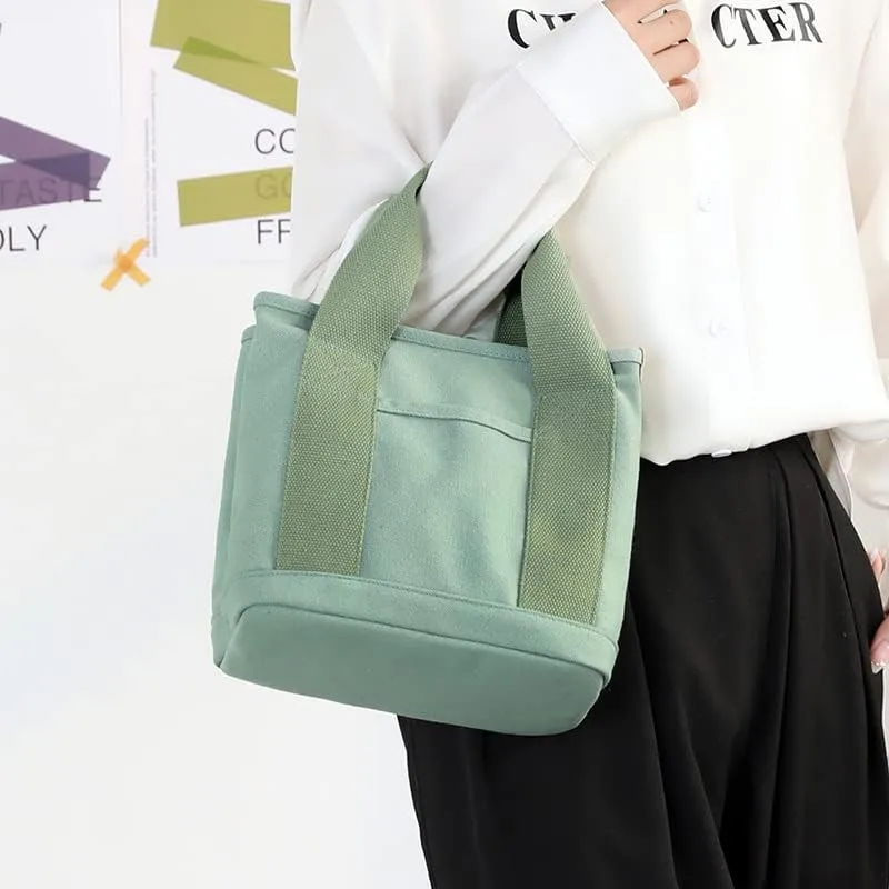 Multi-Compartment Canvas Tote Bag, Large Capacity for Umbrella/Phone/Wallet/Perfume, Minimalist & Portable