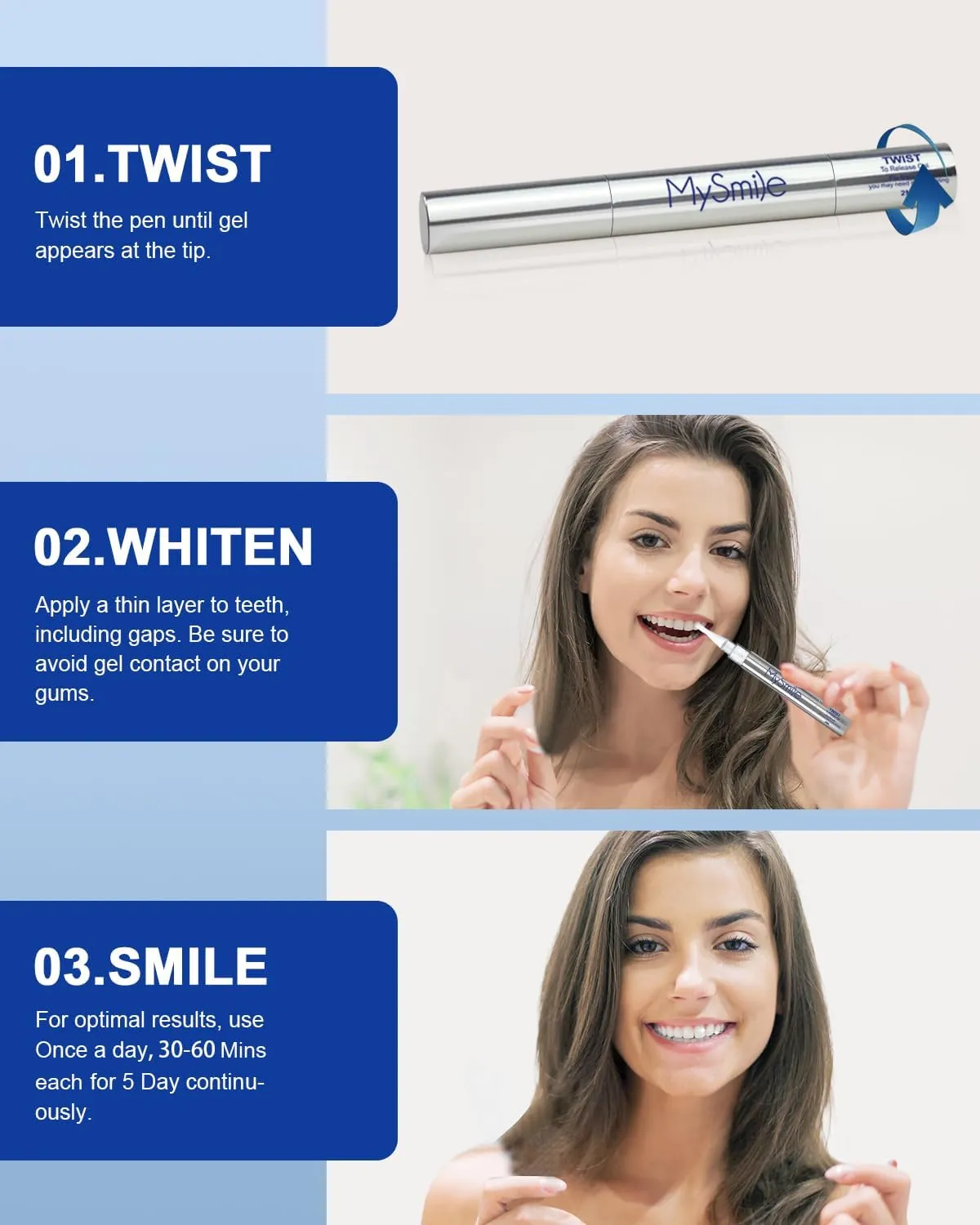 MySmile Teeth Whitening Pen 30  Treatment Enamel Safe Tooth Whitening Gel for Teeth Sensitive-10 Min Fast Whitening Teeth-Helps to Remove Stains from Coffee, Smoking, Wines-Mint Flavor