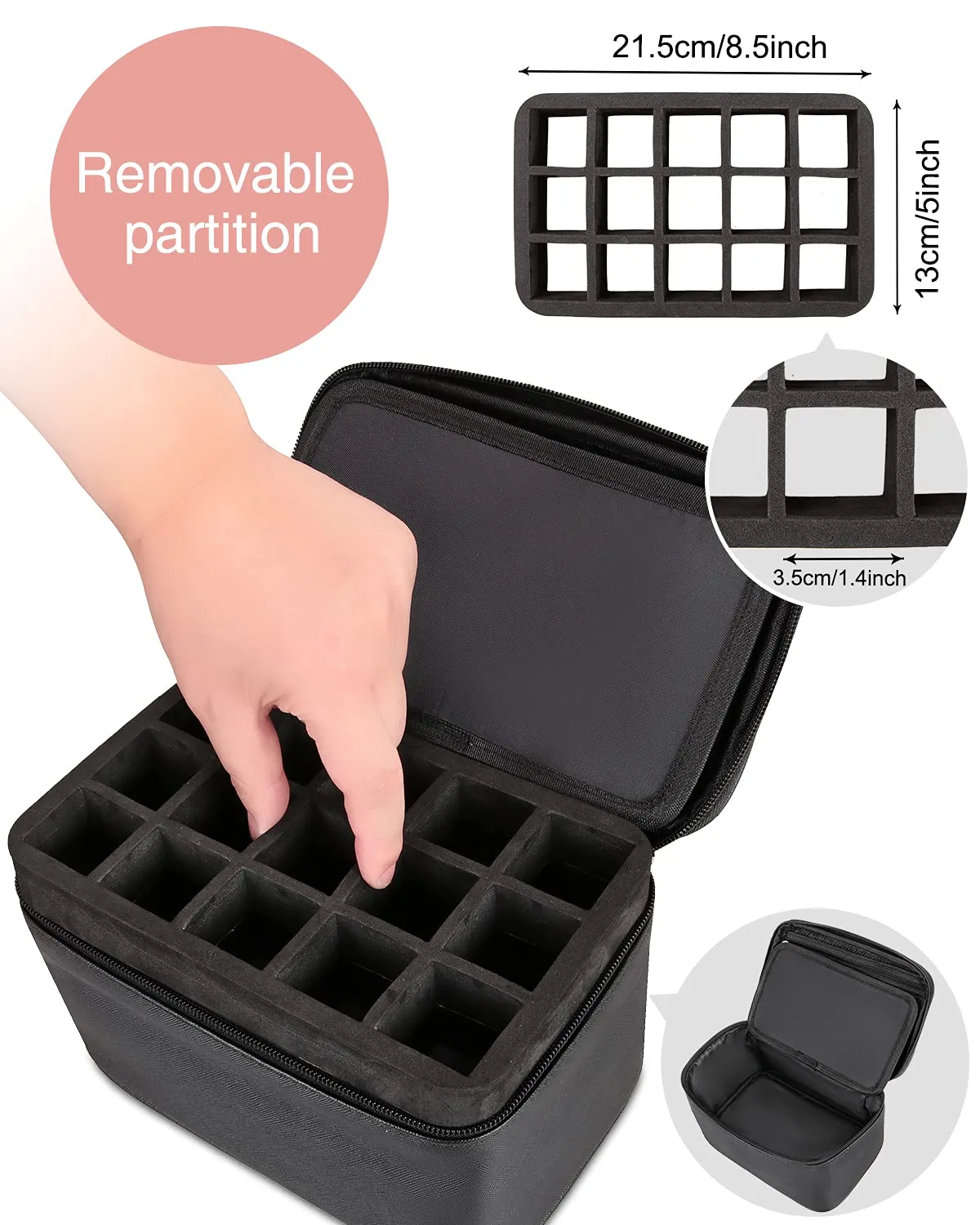 Nail Art Set Organizer - Travel Case, Holder With Compartment, Manicure Set Accessories - Gift for Women (Black)