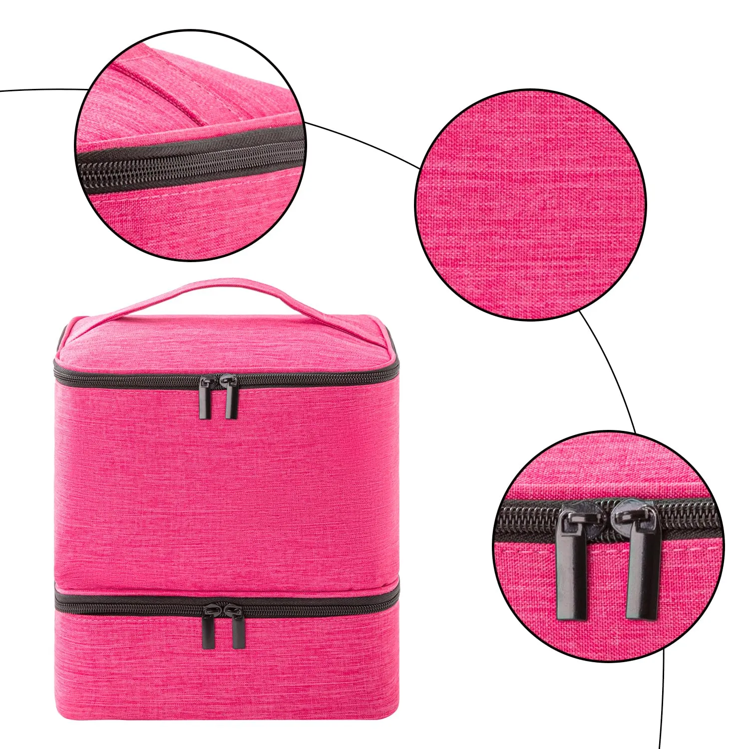 Nail Polish Carrying Case with UV LED Nail Lamp Compartment - Holds 30 Bottles, Double-layer Nail Light Storage Bag for Nail Dryer, Rose-Pink (BAG ONLY)