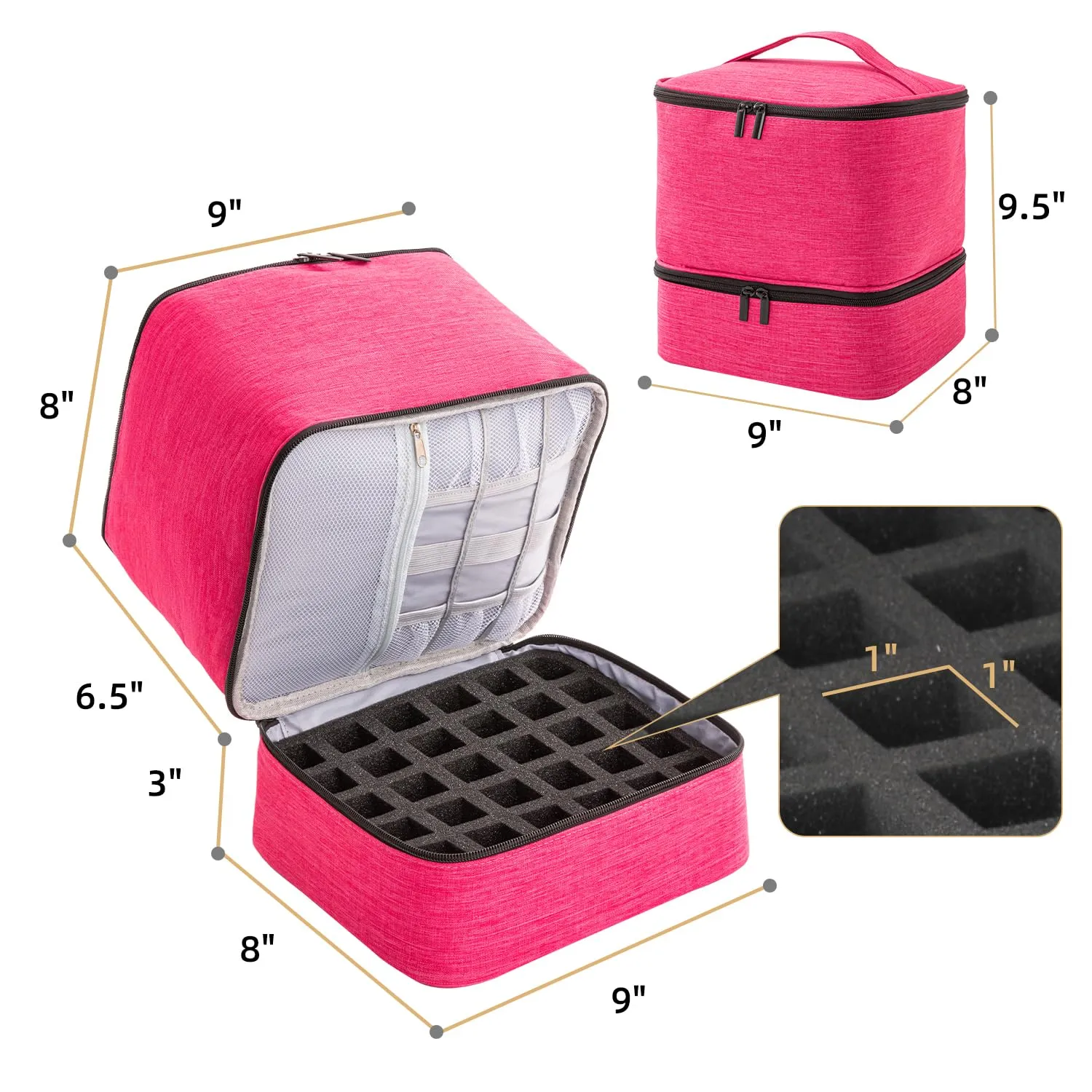 Nail Polish Carrying Case with UV LED Nail Lamp Compartment - Holds 30 Bottles, Double-layer Nail Light Storage Bag for Nail Dryer, Rose-Pink (BAG ONLY)