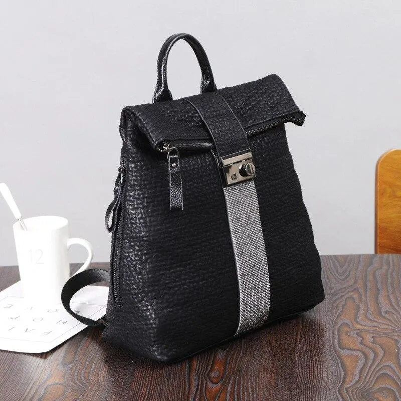New Diamond Leather Women Anti Theft Backpack