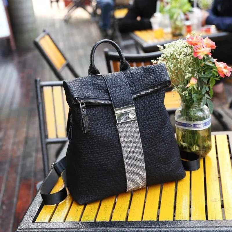 New Diamond Leather Women Anti Theft Backpack