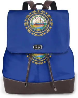 New Hampshire State Flag Print Leather Women'S Backpack Travel Bag Ladies Versatile Small Backpack Business Leisure