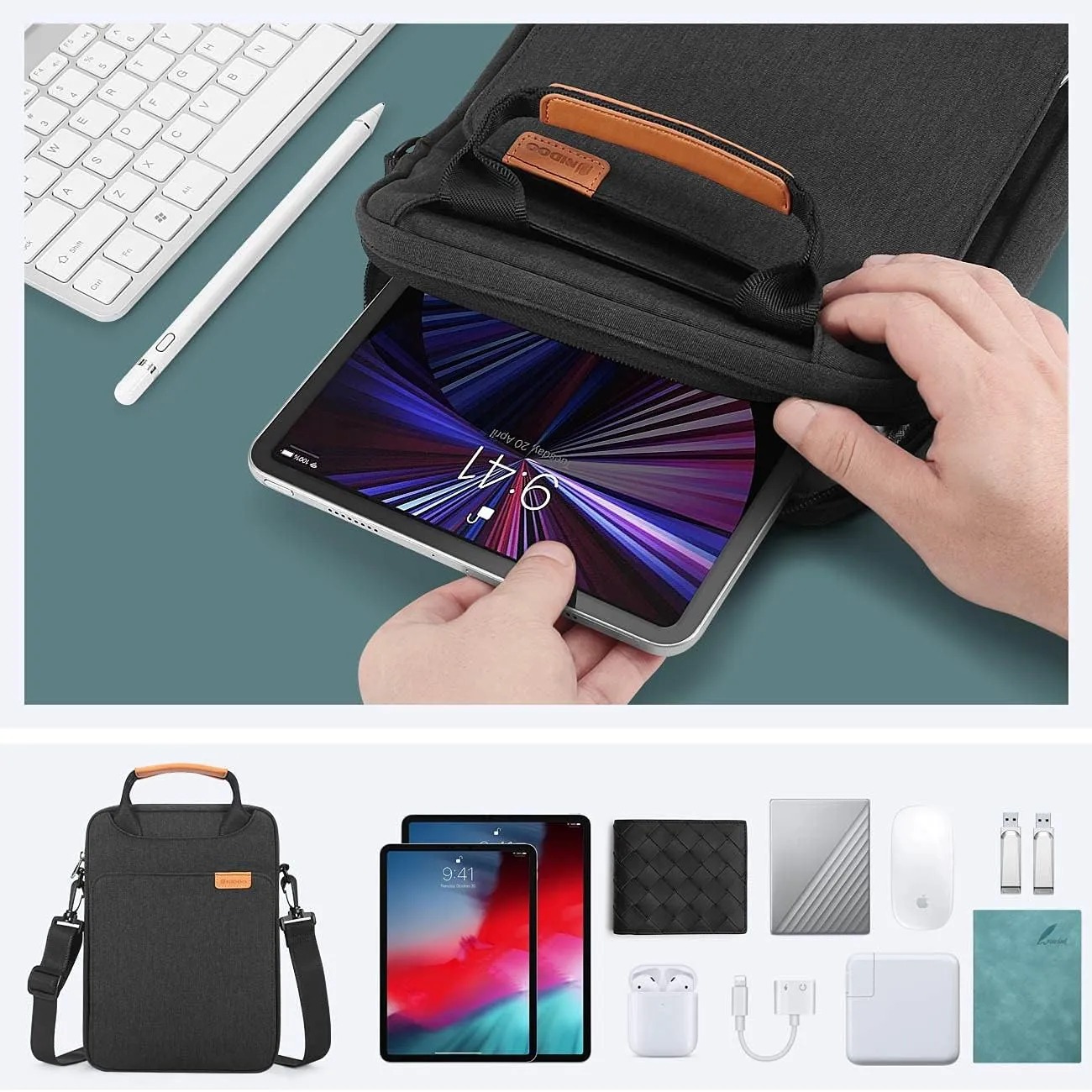 NIDOO Tablet Bag 10 inch Laptop Carrying Case 11 inch Shoulder Computer Sleeve for 11" iPad Air M3 M2/ 11" iPad 2025/ iPad Pro M4 M2/ 10.9" iPad Air Gen 4 5/10.6" Lenovo 10.5" Samsung with Handle