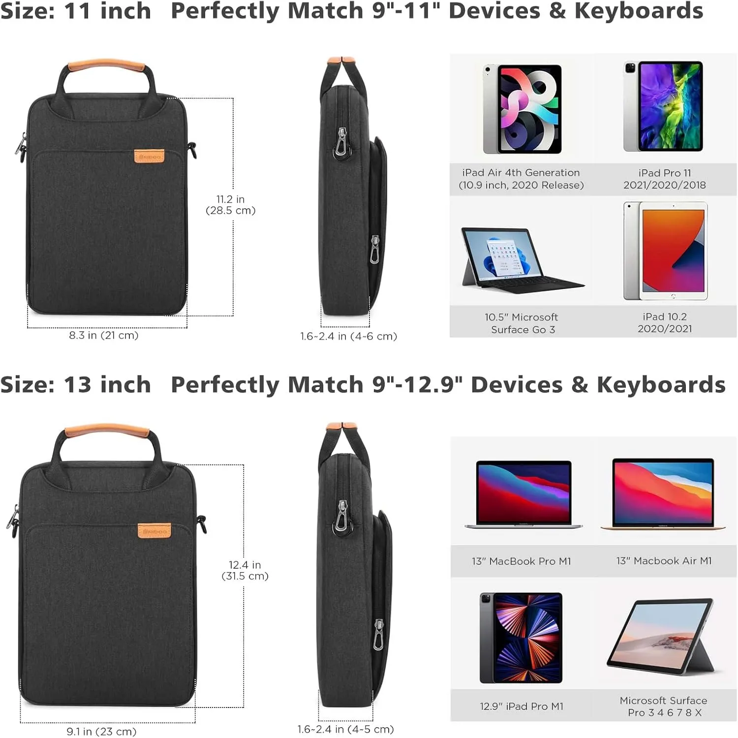 NIDOO Tablet Bag 10 inch Laptop Carrying Case 11 inch Shoulder Computer Sleeve for 11" iPad Air M3 M2/ 11" iPad 2025/ iPad Pro M4 M2/ 10.9" iPad Air Gen 4 5/10.6" Lenovo 10.5" Samsung with Handle