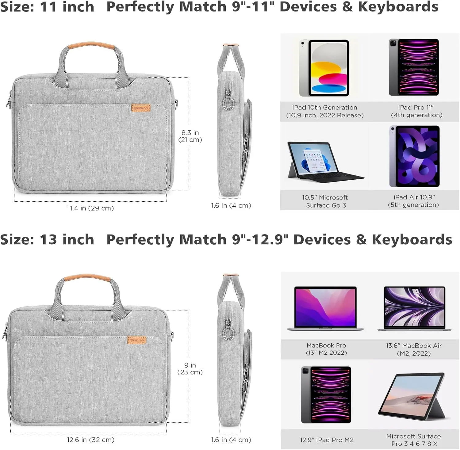NIDOO Tablet Sleeve Shoulder Bag Carrying Case for 11" iPad Pro M2 / 10.9" 10.2" iPad 9 8/10.5" 10.9" iPad Air, Laptop Sleeve Protective Messenger Handbag for 10" Surface Go 3 / Samsung Galaxy Tab A8