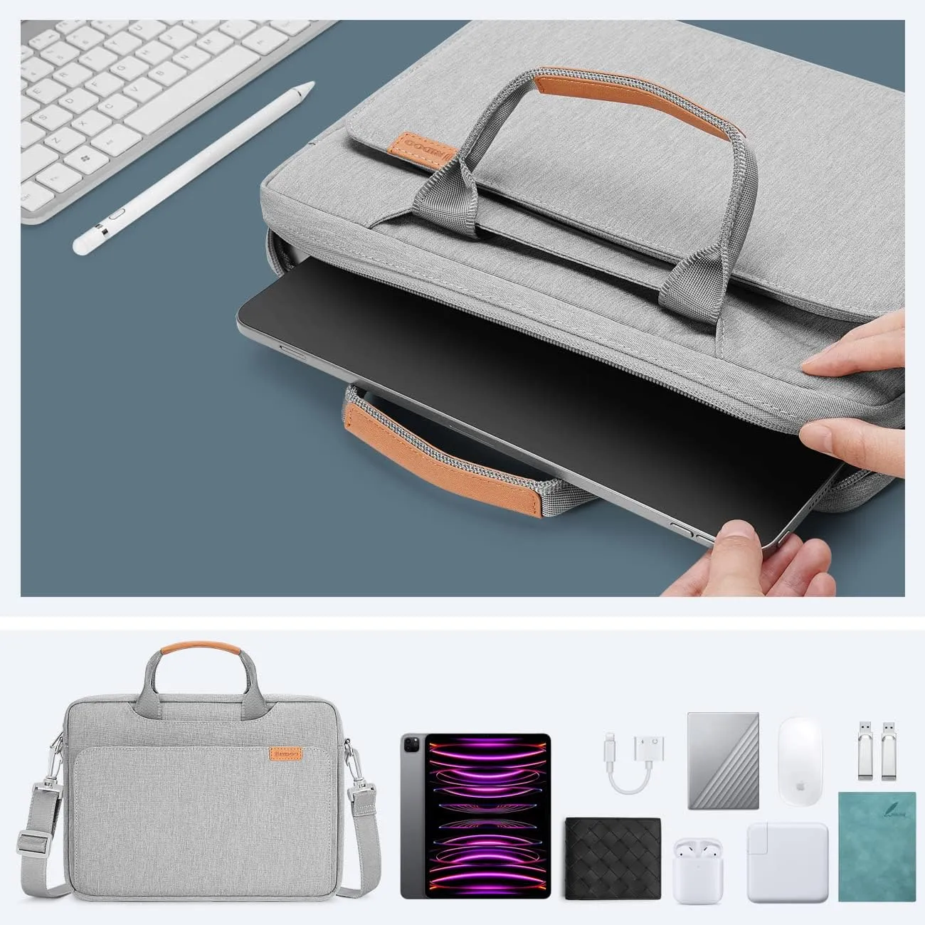 NIDOO Tablet Sleeve Shoulder Bag Carrying Case for 11" iPad Pro M2 / 10.9" 10.2" iPad 9 8/10.5" 10.9" iPad Air, Laptop Sleeve Protective Messenger Handbag for 10" Surface Go 3 / Samsung Galaxy Tab A8