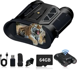 Night Vision Goggles- 4K Night Vision Binoculars for Adults with WIFI, 64GB TF Card in Hunting Night Vision,7X IR & 7X Zoom,Military Tactical Equipped with Altitude, Air pressure and Compass Functions