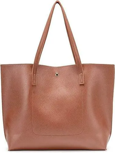 Nodykka Womens Tote Bags Satchel Handbags PU Faux Leather Shoulder Purse Brown