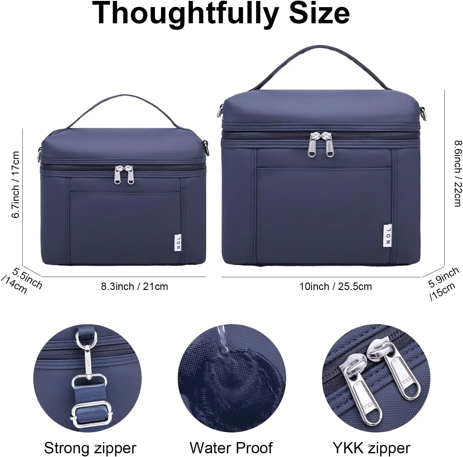NOL Natural Organic Lifestyle Insulated Lunch Bags for Women Cooler Bag Lightweight Nylon Waterproof Lunch Box For Work (Navy blue, Medium(normal))