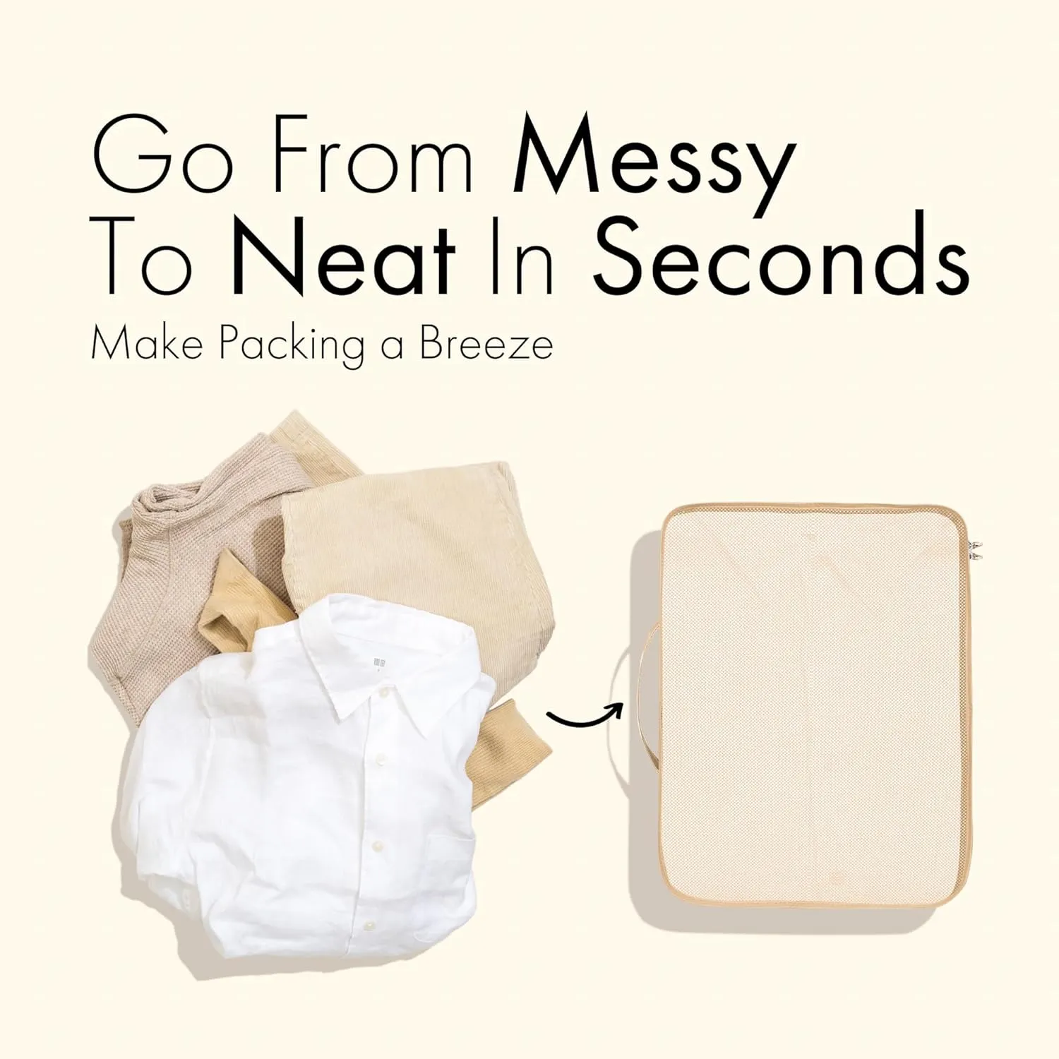 (Not Made In China) 8 Set Packing Cubes For Travel, Luggage and Suitcase Organizer Bags, Cruise Ship Essentials, TSA and Airline Approved Travel Accessories (Cream)