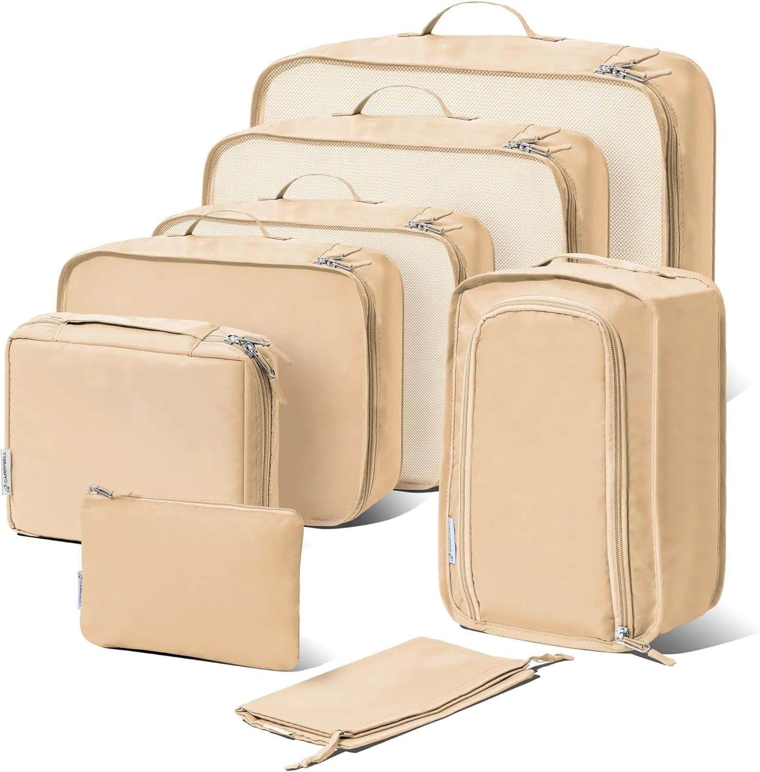 (Not Made In China) 8 Set Packing Cubes For Travel, Luggage and Suitcase Organizer Bags, Cruise Ship Essentials, TSA and Airline Approved Travel Accessories (Cream)