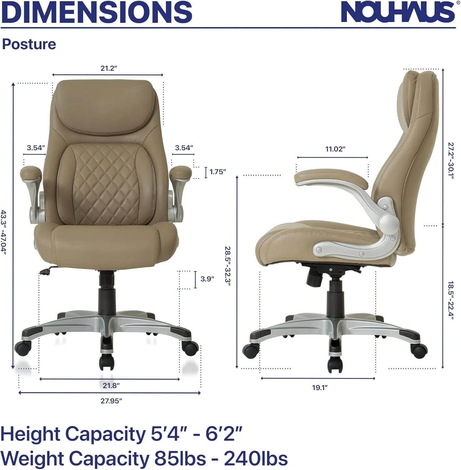 Nouhaus  Posture Ergonomic PU Leather Office Chair. Click5 Lumbar Support with FlipAdjust Armrests. Modern Executive Chair and Computer Desk Chair (Taupe)