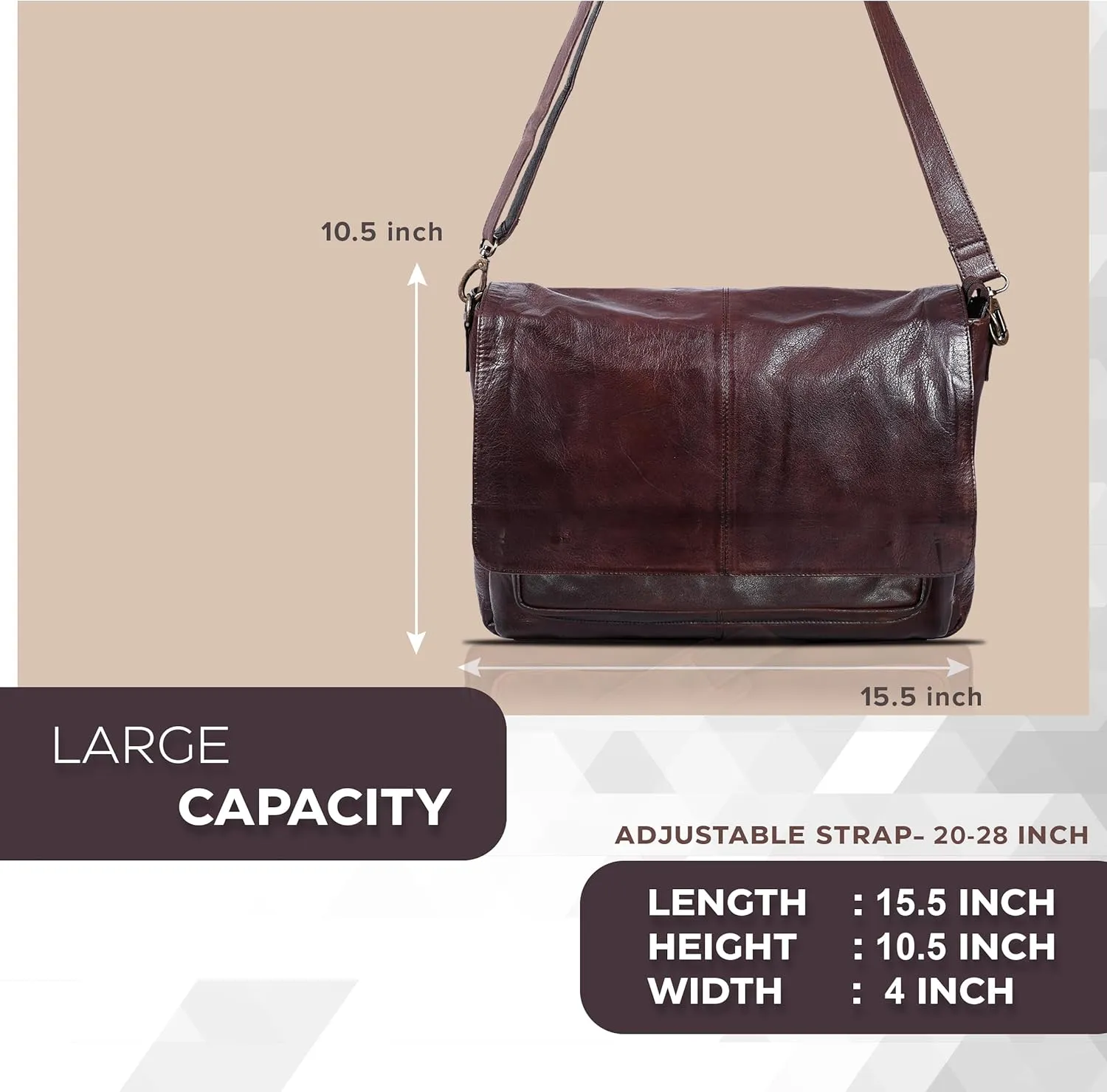 Oak Leathers Leather Messenger Bag for Men and Women - Laptop Briefcase Bag For College, Office, Adjustable Shoulder Strap