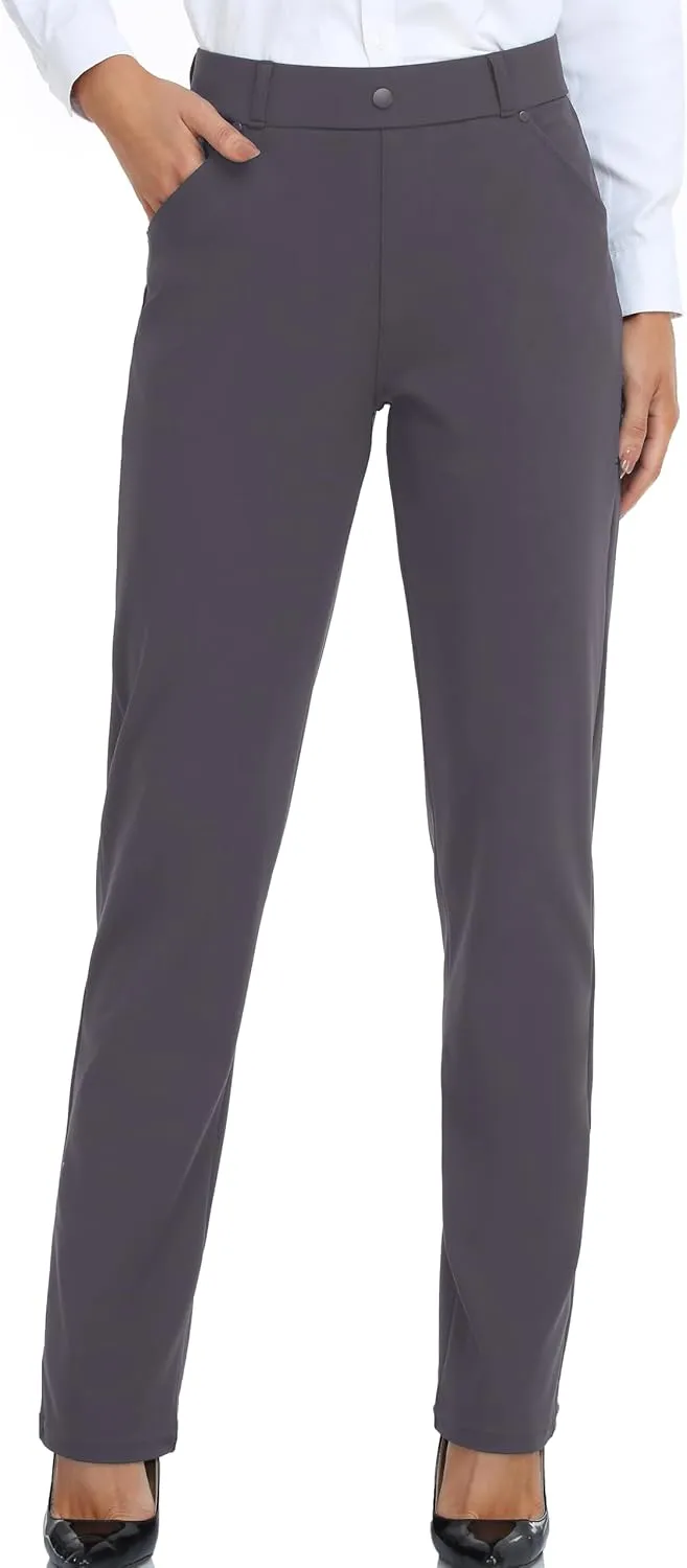 Oalka Women's Dress Pants Straight Leg Yoga Work Stretchy Pant for Office Business