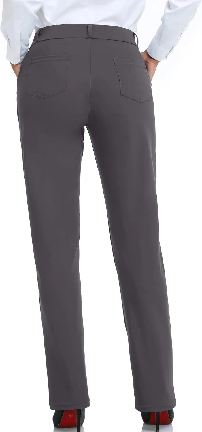 Oalka Women's Dress Pants Straight Leg Yoga Work Stretchy Pant for Office Business
