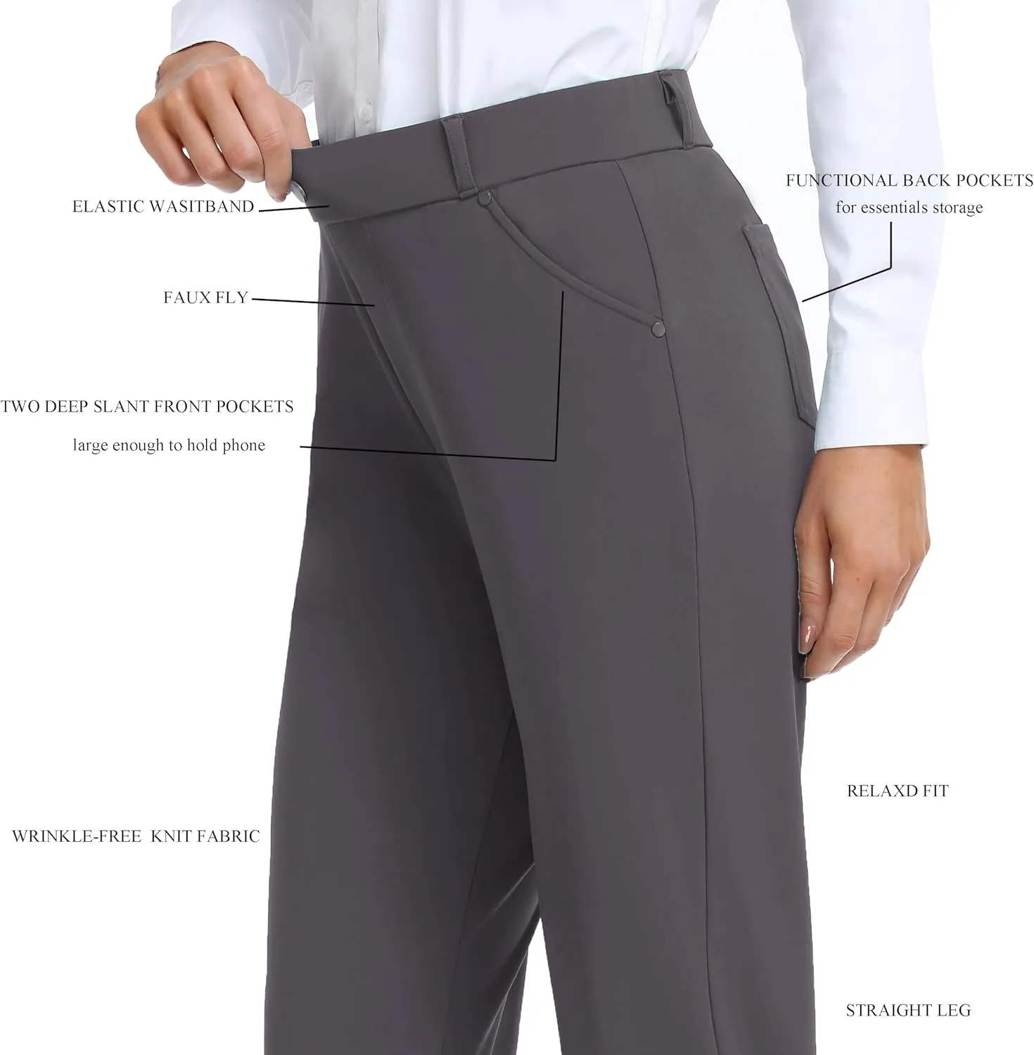 Oalka Women's Dress Pants Straight Leg Yoga Work Stretchy Pant for Office Business