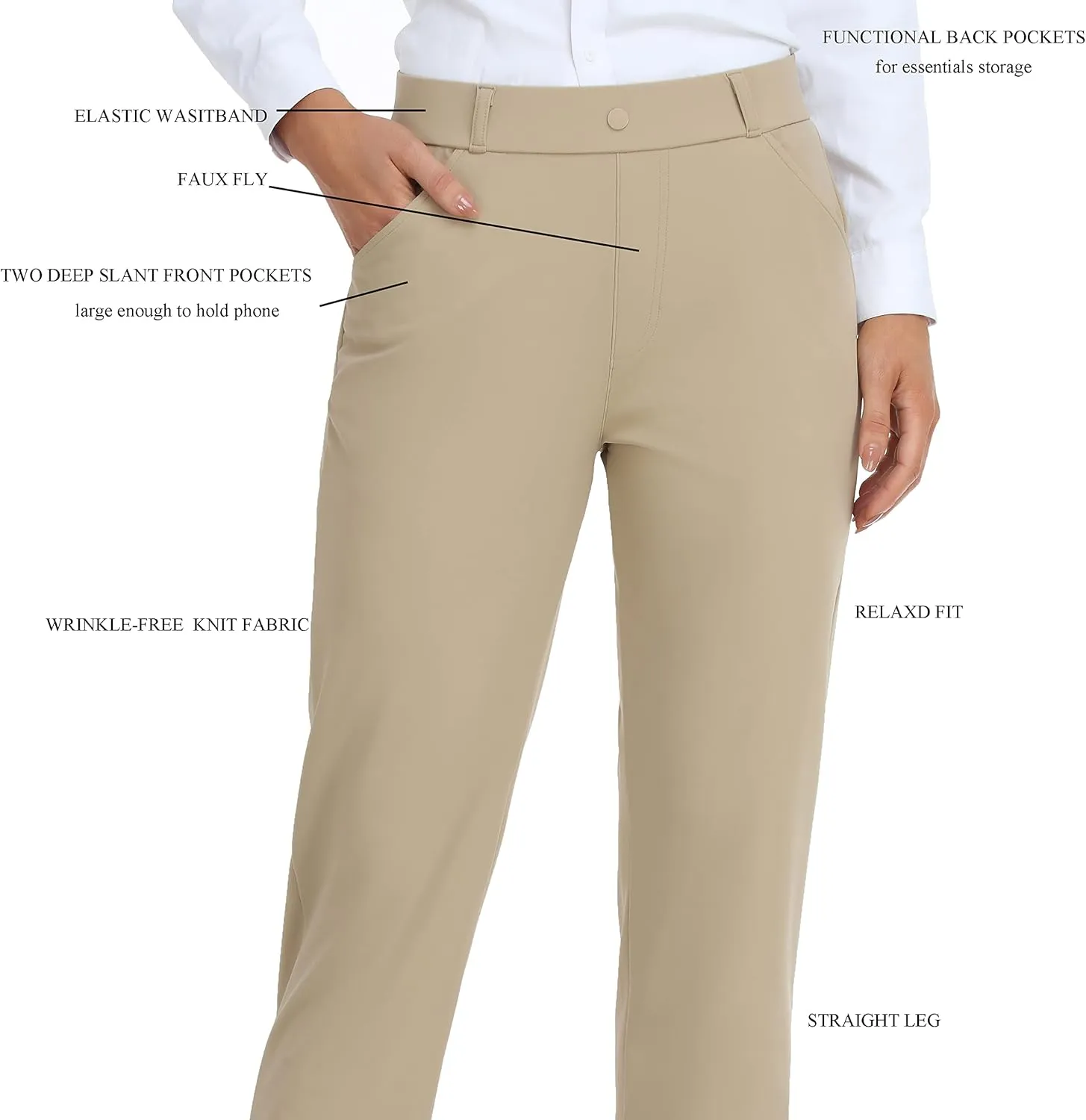 Oalka Women's Dress Pants Straight Leg Yoga Work Stretchy Pant for Office Business
