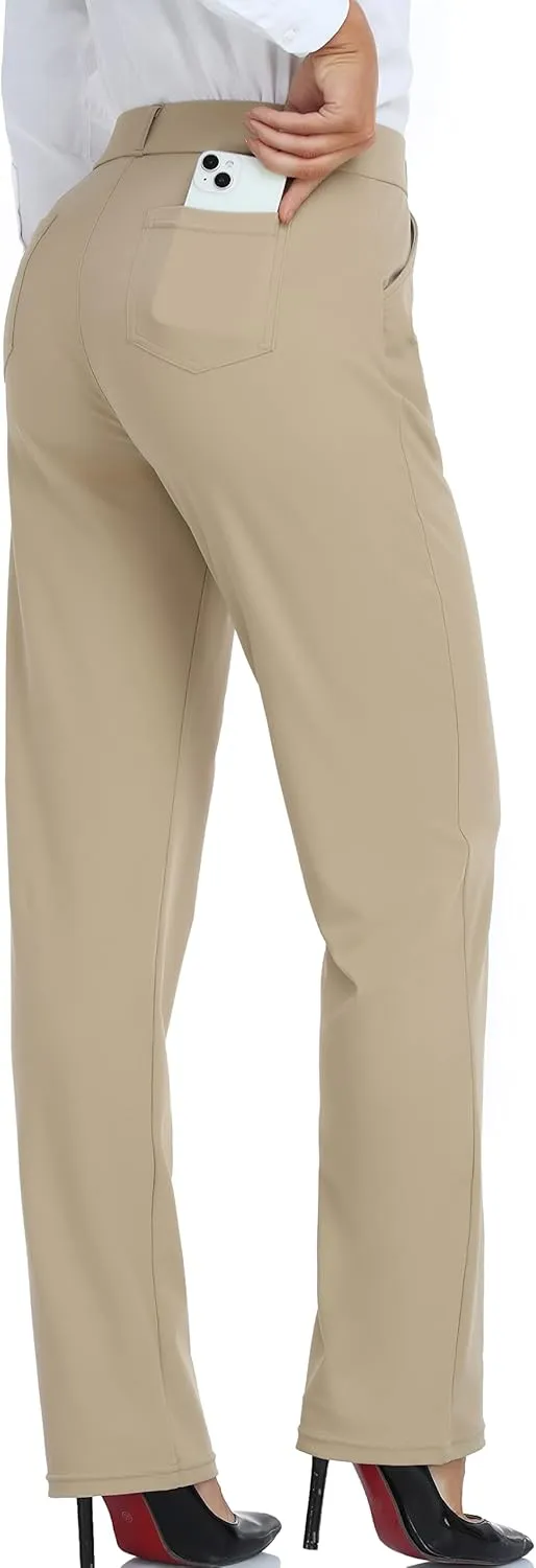 Oalka Women's Dress Pants Straight Leg Yoga Work Stretchy Pant for Office Business