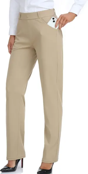 Oalka Women's Dress Pants Straight Leg Yoga Work Stretchy Pant for Office Business