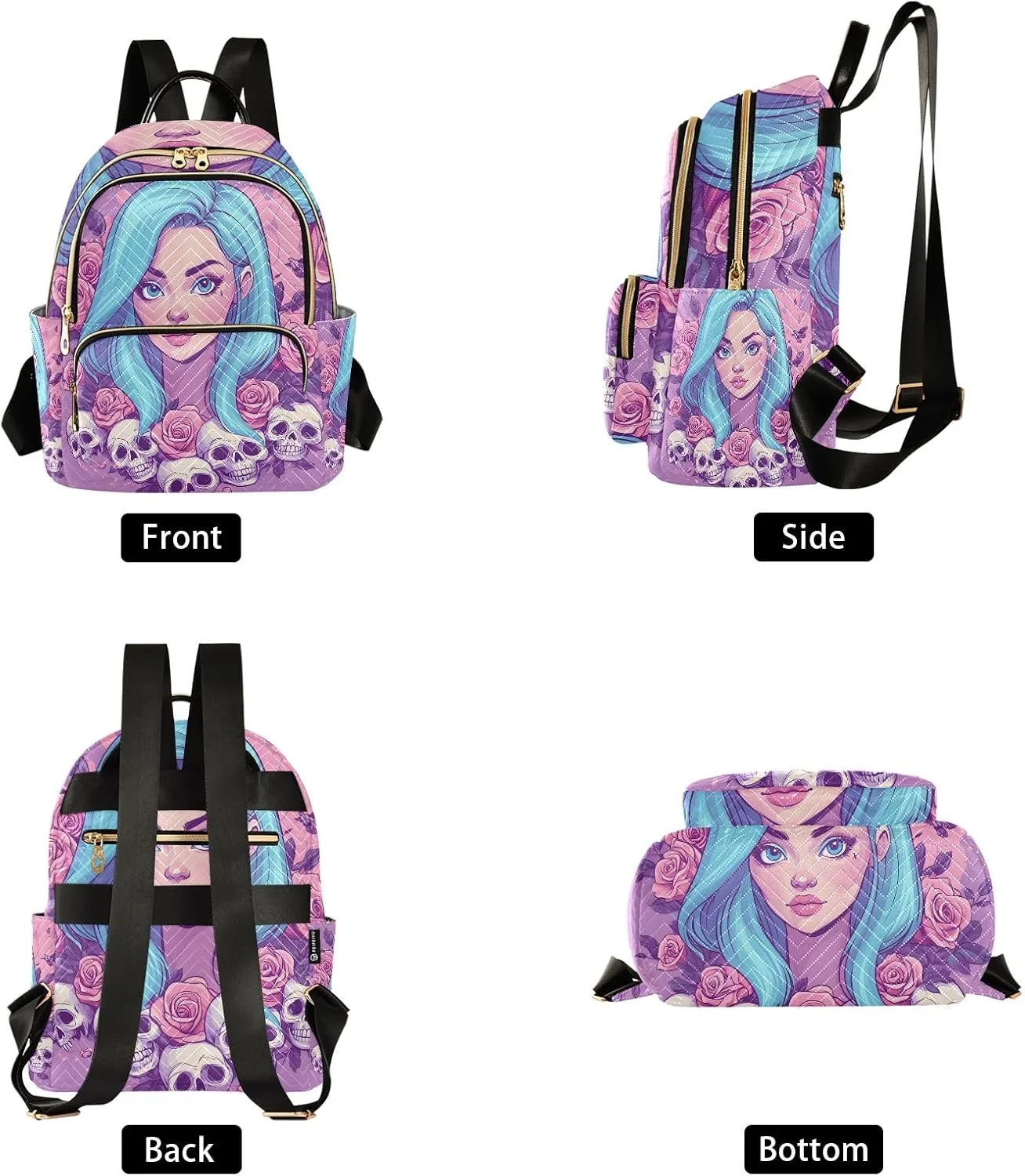 ODAWA Cartoon Women with Blue Hair Quilted Backpack Purse for Women Women Backpack Purse Cute Travel Backpack