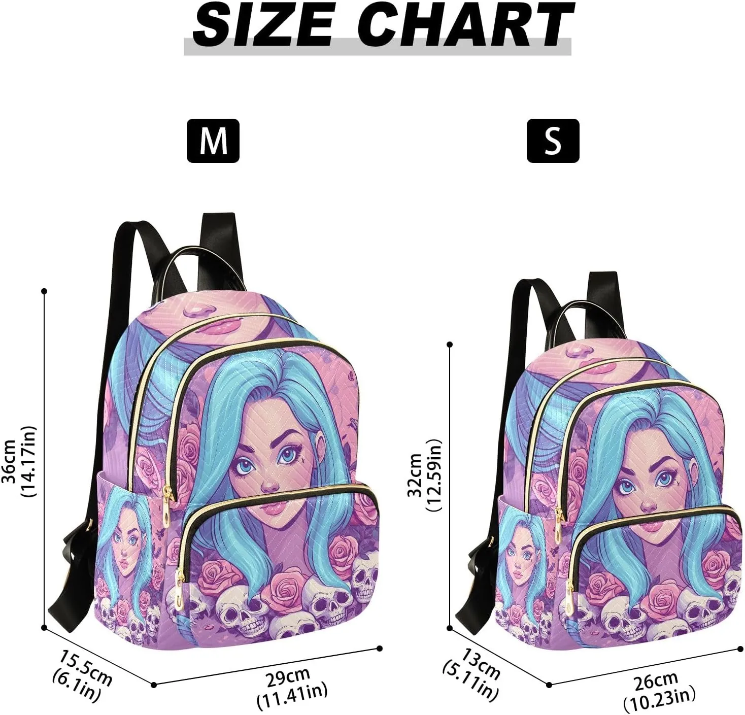 ODAWA Cartoon Women with Blue Hair Quilted Backpack Purse for Women Women Backpack Purse Cute Travel Backpack