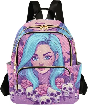 ODAWA Cartoon Women with Blue Hair Quilted Backpack Purse for Women Women Backpack Purse Cute Travel Backpack