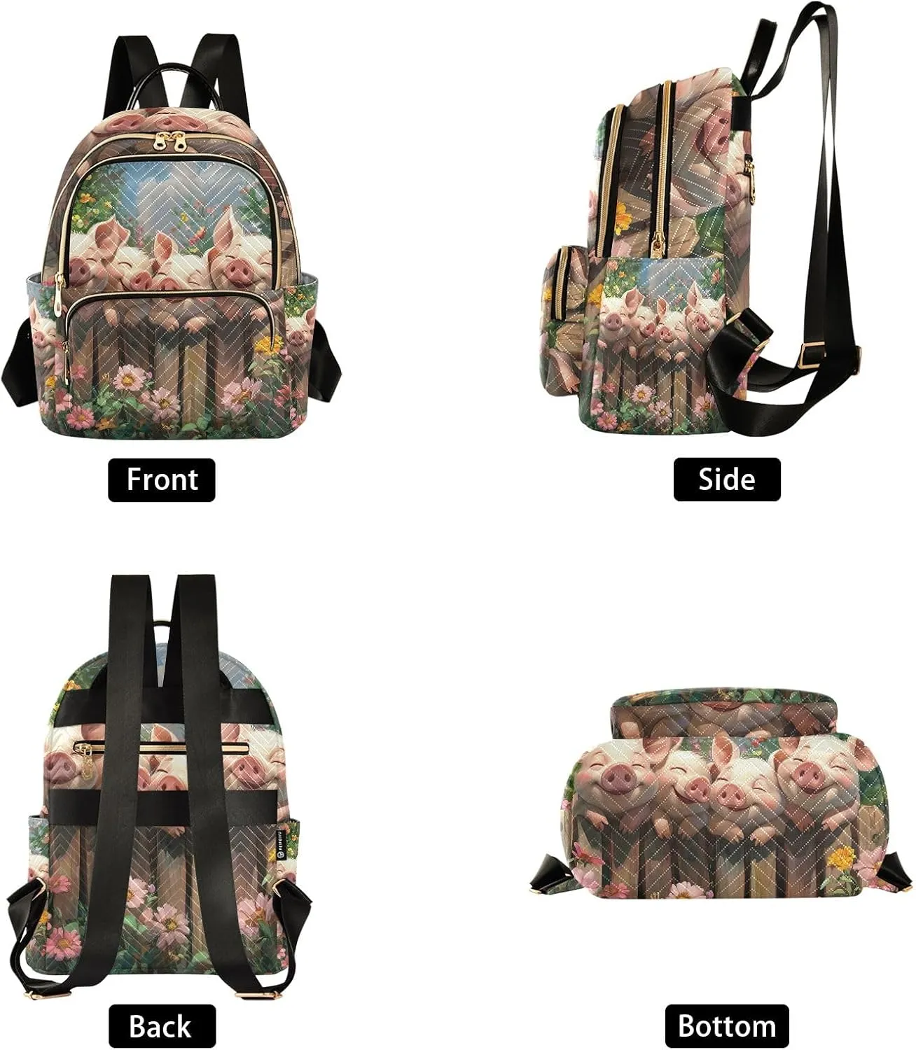 ODAWA Cute Pigs Cartoon Quilted Backpack Women Mini Backpack Backpack with Luggage Strap