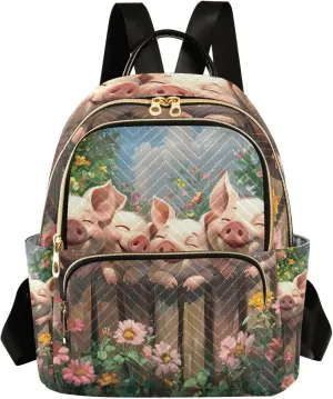 ODAWA Cute Pigs Cartoon Quilted Backpack Women Mini Backpack Backpack with Luggage Strap