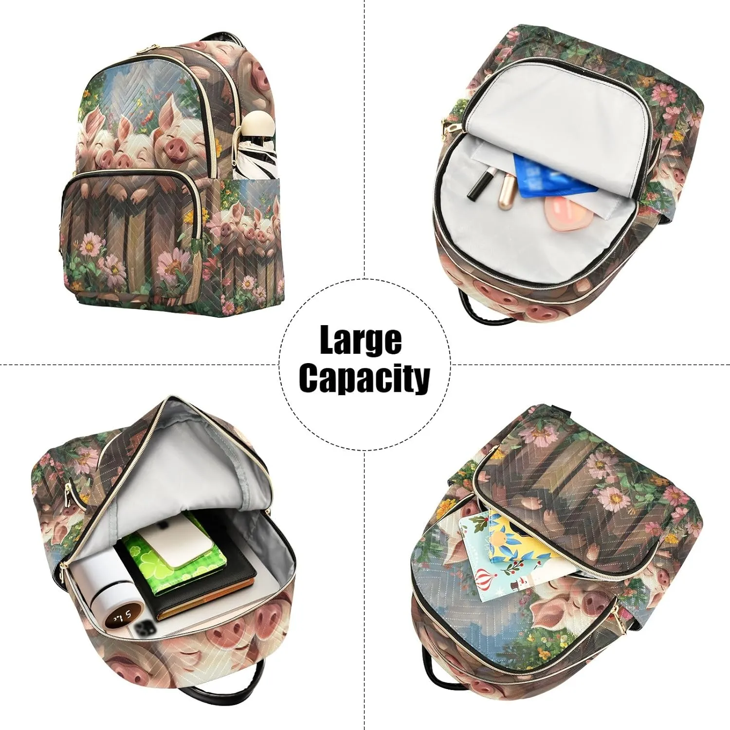 ODAWA Cute Pigs Cartoon Quilted Backpack Women Mini Backpack Backpack with Luggage Strap