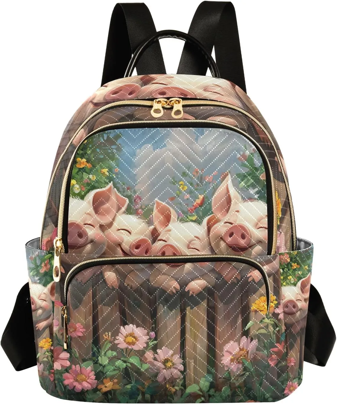 ODAWA Cute Pigs Cartoon Quilted Backpack Women Mini Backpack Backpack with Luggage Strap