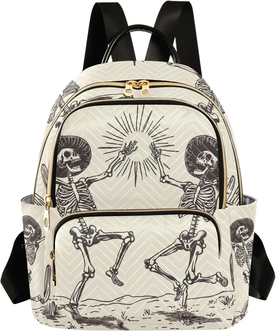 ODAWA Dancing Skeletal Cowboys Small Fashion Backpack Quilted Backpack Purse for Women