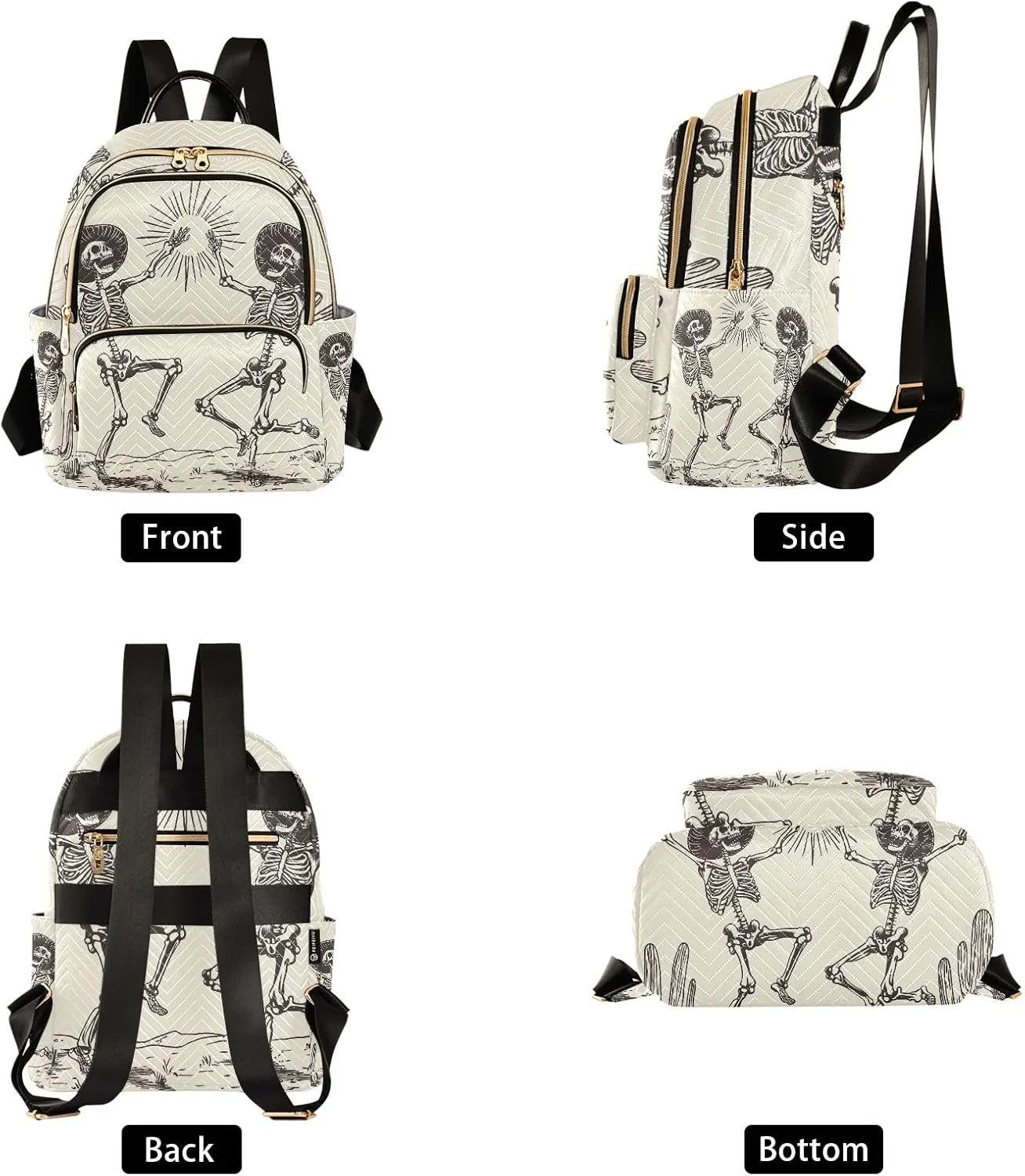 ODAWA Dancing Skeletal Cowboys Small Fashion Backpack Quilted Backpack Purse for Women