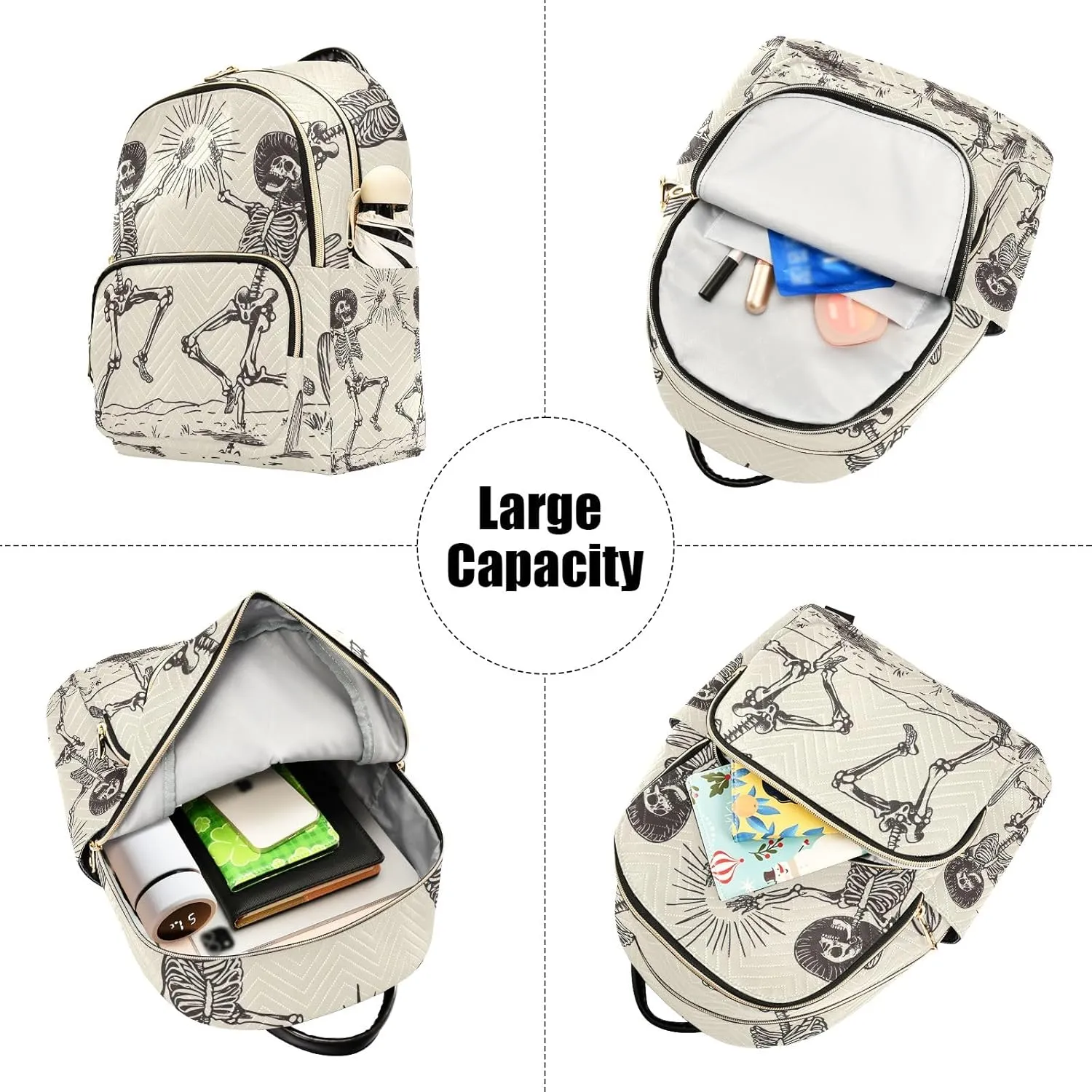 ODAWA Dancing Skeletal Cowboys Small Fashion Backpack Quilted Backpack Purse for Women