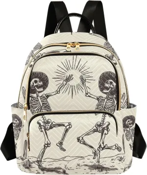 ODAWA Dancing Skeletal Cowboys Small Fashion Backpack Quilted Backpack Purse for Women