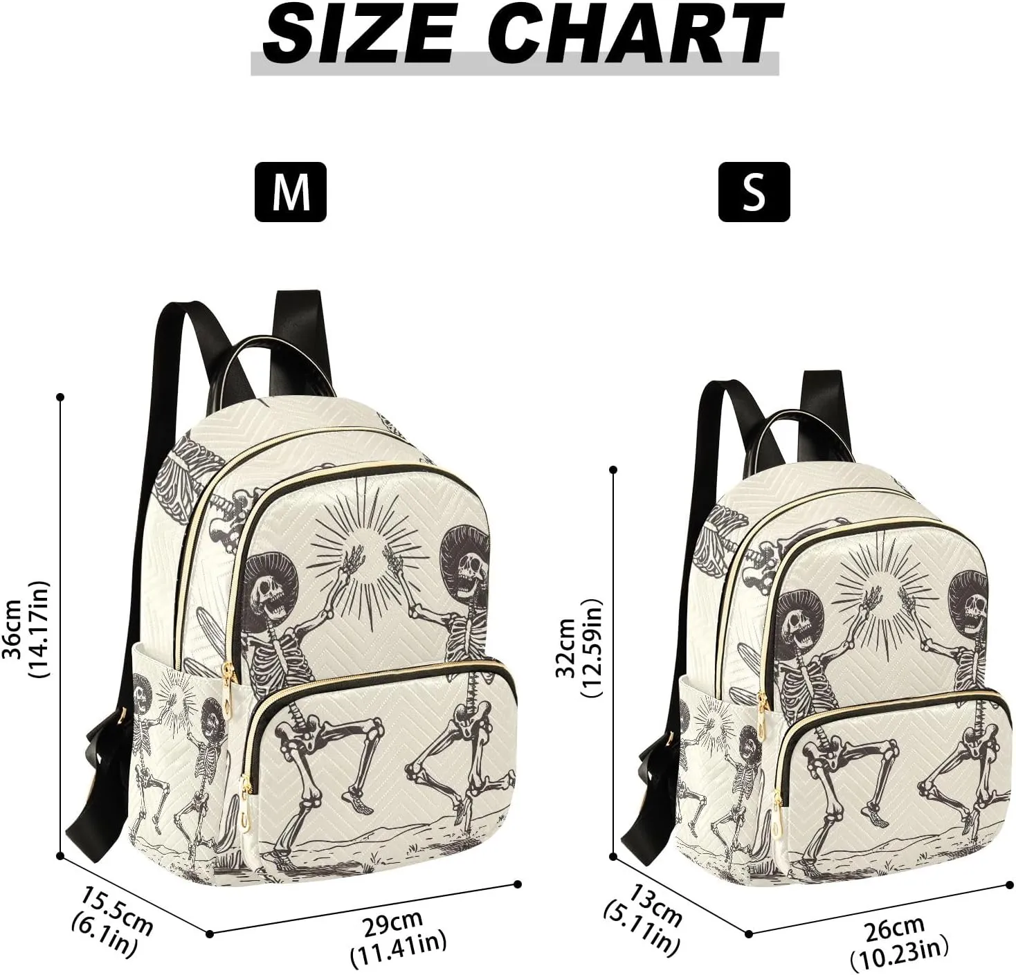 ODAWA Dancing Skeletal Cowboys Small Fashion Backpack Quilted Backpack Purse for Women