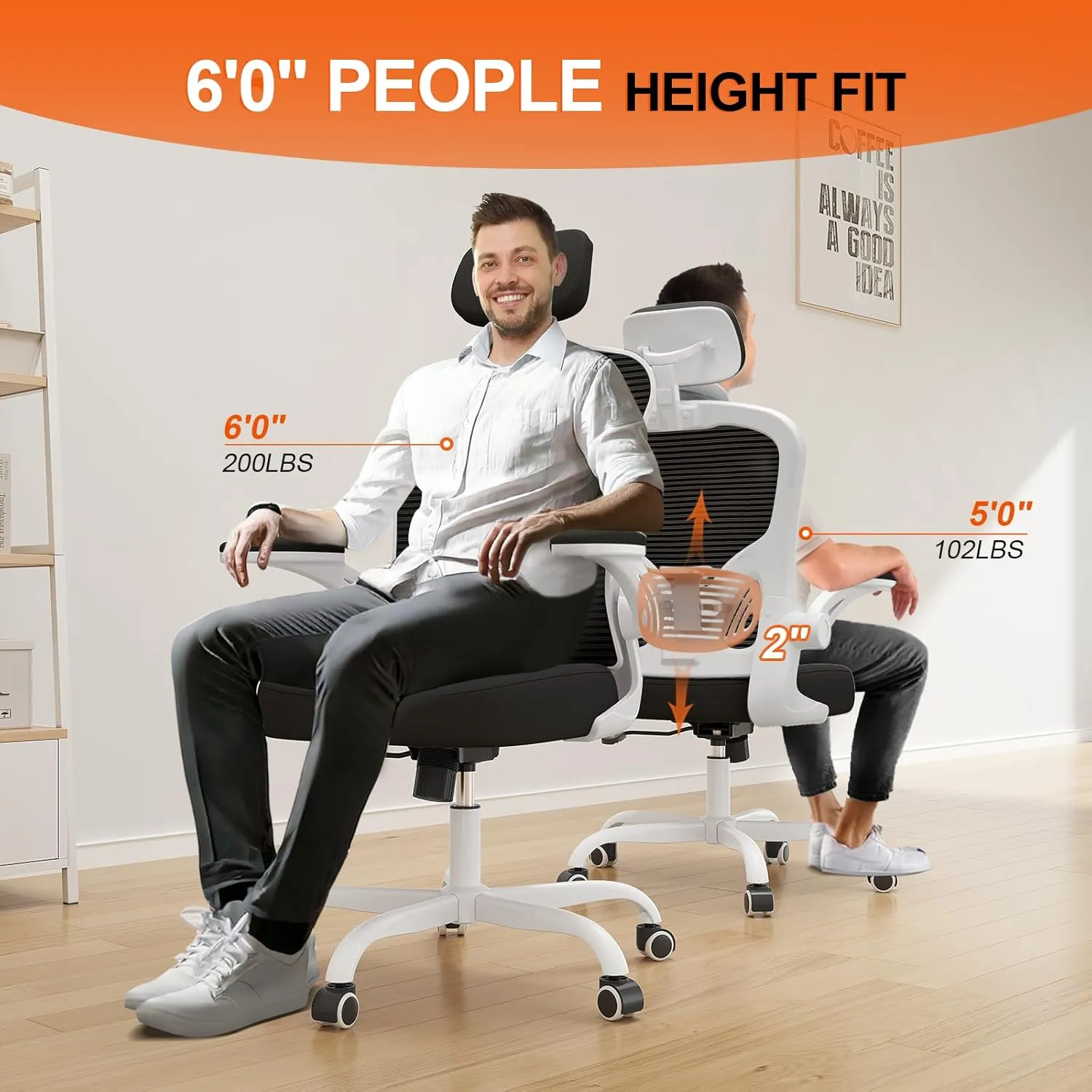 Office Chair Ergonomic Desk Chair, 330LBS Capacity, High Back Computer Chair for Long Hours Comfortable, Rolling Swivel Chair for Home Office, Flip-up Armrests，Grey Black