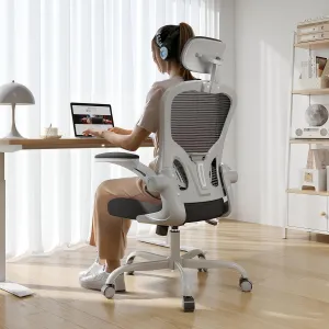 Office Chair Ergonomic Desk Chair, 330LBS Capacity, High Back Computer Chair for Long Hours Comfortable, Rolling Swivel Chair for Home Office, Flip-up Armrests，Grey Black